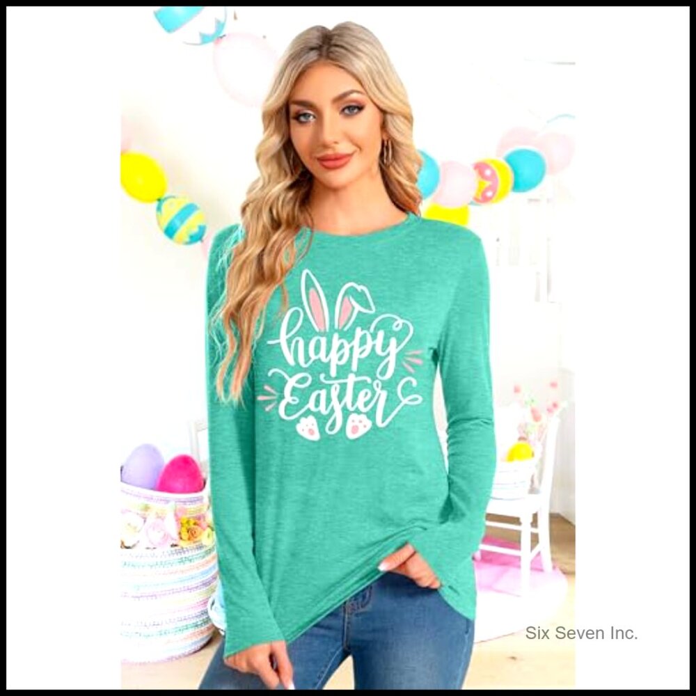 Bunny Printed Long Sleeve Pullover Easter Shirt C… - image 3